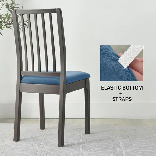 Vista 3 de Fundas de asiento para comedor, funda de terciopelo suave para silla de comedor con correas, fundas de asiento lavables (2, azul)