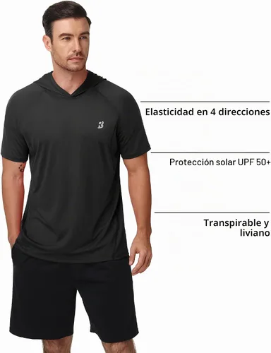 Vista 6 de Roadbox Sudadera con capucha de manga corta para hombre, ligera, de secado rápido, con protección solar Quick Dry, Breathable, Moisture Wicking, Sun
