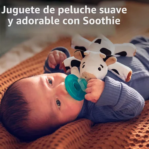 Vista 2 de Philips Avent Soothie Snuggle Portachupetes con Chupete Desmontable, 0m+, Vaca, SCF347/05
