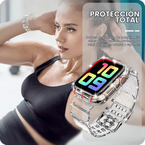 Vista 6 de DABAOZA - Correa transparente compatible con Apple Watch de 1.772 in y 1.732 in, con purpurina transparente Women Men,Glitter Bling TPU