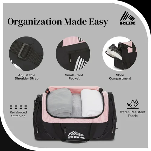 Vista 2 de RBX Bolsas de gimnasio para hombres, pequeña bolsa de gimnasio para mujeres con compartimento para zapatos, bolsa de lona para viajes, bolsa