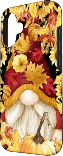 Vista 2 de iPhone 16 Lindos accesorios de otoño otoño con calabaza girasol gnomo caso