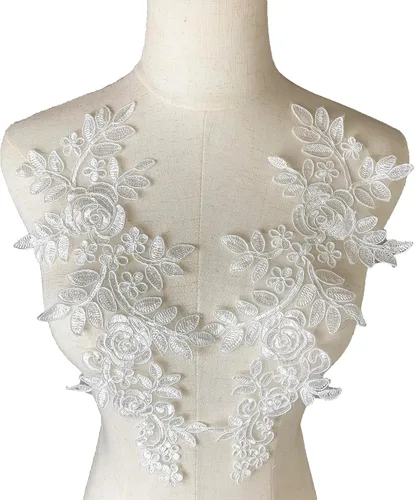 Vista 9 de Worlds 1 par de parches de tela de encaje burdeos bordado apliques de encaje motivo floral vestido de novia costura adornos decoración 13.8 x 5.7 in