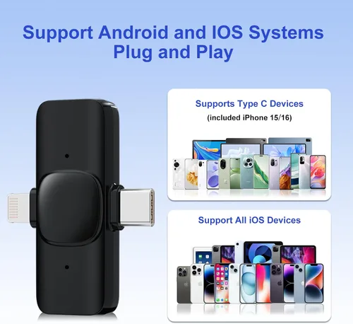Vista 5 de JUDKIOM Paquete de 2 micrófonos inalámbricos Lavalier para iPhone, Android, USB C, micrófonos con clip, micrófono de solapa Bluetooth para grabación