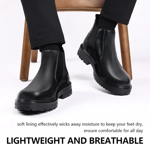 Vista 6 de Holy dove Botas Chelsea con plataforma y puntera ancha para hombre, botas casuales de vestir al tobillo