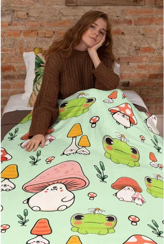 Vista 6 de Manta de rana y hongos, manta suave y acogedora de franela para sofá, cama, sala de estar, 40 x 30 pulgadas (XS) para mascotas