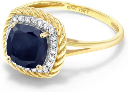 Vista 4 de Gem Stone King Anillo de compromiso de oro amarillo de 10 quilates con piedra natal y diamante blanco Cojín de 0.276 in Anillo de oro