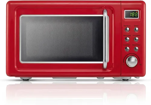 Vista 14 de SIMOE Horno microondas retro crema, 0.7 pies cúbicos microondas compacto de encimera, microondas pequeño de 700 W con pantalla LED, bloqueo