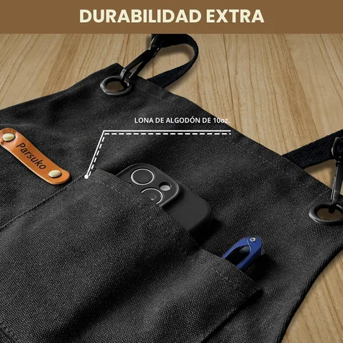 Vista 4 de Delantal de chef profesional para hombres y mujeres, lona de algodón resistente al agua, duradero, ajustable, barbacoa de cocina Negro