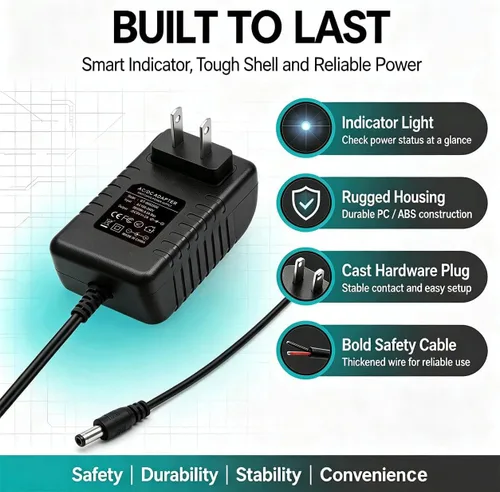 Vista 7 de Adaptador de fuente de alimentación de 9V 2A, adaptador universal de CA CC de 100-240V a CC 9V 2A/1A cable de alimentación con cable de 6 pies