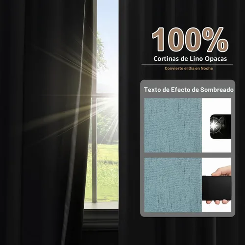 Vista 4 de Cortinas negras de color azul claro de 63 pulgadas de largo para dormitorio, sala de estar, oscurecimiento, 2 paneles con ojales, agujeros costeros