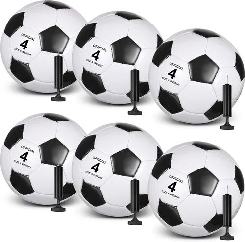 Vista 8 de 6 pelotas de fútbol de tamaño a granel 5/4/3 desinfladas con bomba para jóvenes y adultos, práctica de entrenamiento, fútbol para escuela, deportes