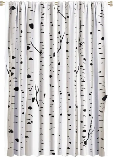 Vista 47 de Cortinas de abedul para sala de estar, niebla matutina en otoño, decoración del hogar, 42 x 45 pulgadas de largo