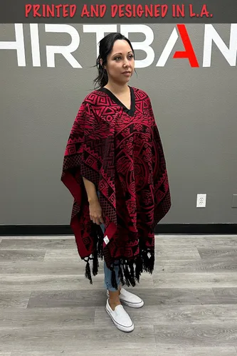 Vista 2 de ShirtBANC Poncho de serape mexicano, capa azteca, calendario quetzalcoatl fabricado en México