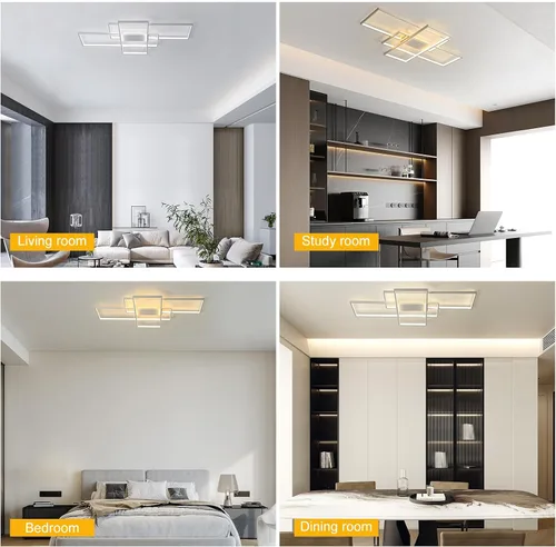Vista 9 de GEADI Lámpara de techo moderna regulable, lámpara de techo LED blanca de 35.4 pulgadas con control remoto, accesorio de iluminación rectangular