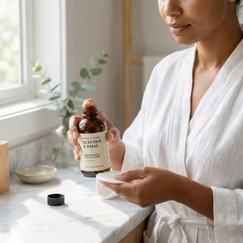 Vista 5 de Nature Skin Shop Tónico de ácido glicólico 10% con DMAE, exfoliante facial antienvejecimiento para arrugas, líneas finas y poros, estiramiento