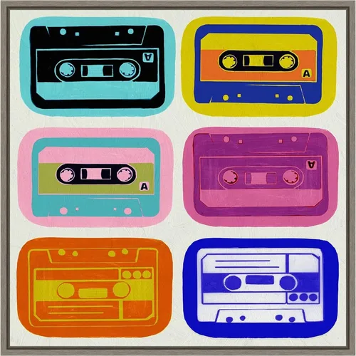 Vista 14 de Amanti Art Framed Canvas Wall Art 16x16 Retro Cassettes by PI Studio, Framed Wall Art Canvas, Entertainment Artwork, Traditional Decor, Small Poster