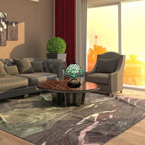 Vista 7 de Lámpara de mesa pequeña Tiffany W8H11 pulgadas Tiffany verde libélula estilo de la lámpara de vidrieras de bronce tipo hongo base de resina mini