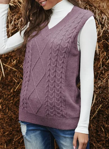 Vista 3 de EVALESS Chaleco de gran tamaño para mujer, cuello en V, sin mangas, unicolor, holgado, sin botones ni cierre, suéter