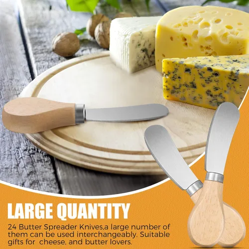 Vista 7 de 24 cuchillos esparcidores de queso pequeño de 4.7 pulgadas, esparcidor de mantequilla de acero inoxidable con mango de madera, mini cuchillos