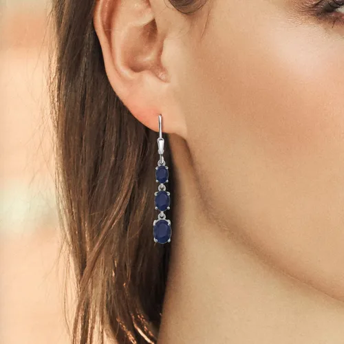 Vista 3 de Gem Stone King Aretes colgantes de plata de ley 925 con piedra natal de 3 piedras ovalados de 0.315 x 0.236 in, 0.276 x 0.197 in y 0.236 x 0.157 in