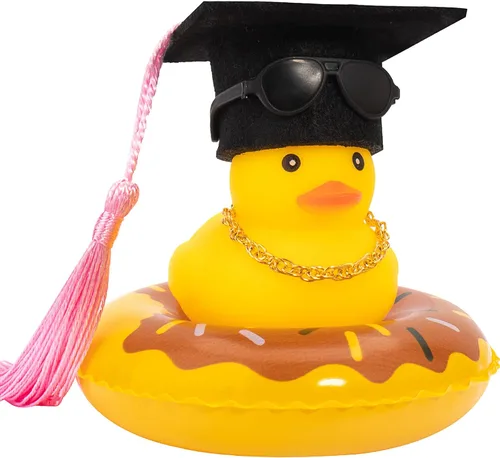 Vista 37 de wonuu Pato de goma para automóvil, decoración de pato amarillo con sombrero para el sol, anillo de natación, collar, gafas de sol para decoración