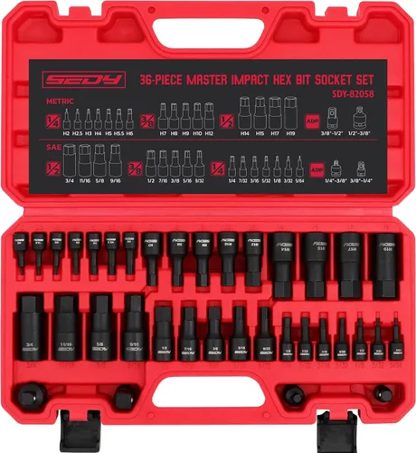 Vista 9 de SEDY Juego de llaves de vaso E-Torx de 11 piezas – Juego de enchufes de estrella con riel de enchufe, enchufe externo Torx con organizador, juego
