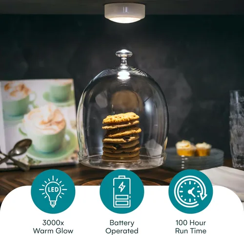 Vista 5 de Bright Evolution - Luces para debajo del gabinete, iluminación de gabinete a pilas con tecnología táctil, luces LED de disco para cocina