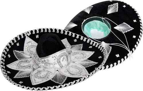 Vista 2 de Sombrero mexicano auténtico para adultos. Sombrero Mariachi Charro, sombrero mexicano de alta calidad para fiestas de disfraces, 5 de mayo, 16