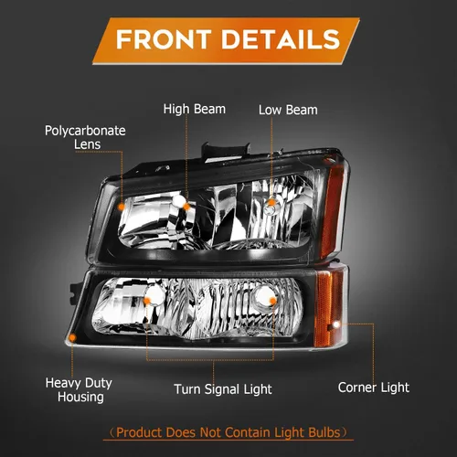 Vista 3 de Conjunto de faros delanteros para Chevy Avalanche 1500 2003-2006 para Avalanche 2500 03-06 para 1500 Classic 2007 carcasa negra reflector ámbar
