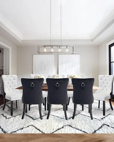Vista 41 de Juego de 2 sillas de comedor de terciopelo con patas de madera, color beige Mid Century Modern Dining Chairs,Upholstered Chairs with Nailhead