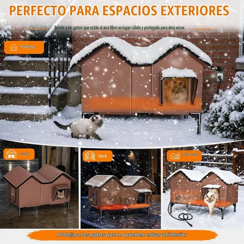 Vista 9 de Casa para gatos extra grande con calefacción para gatos exteriores, refugio de invierno aislado a la intemperie con almohadilla térmica termostática