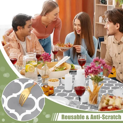 Vista 6 de Smiry Mantel cuadrado para mesa de pícnic, manteles de camping impermeables elásticos ajustables, protector de mantel de vinilo con respaldo de Gris