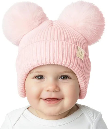 Vista 37 de Funky Junque Gorro de invierno con doble pompón para bebé de 0 a 12 meses, bonito gorro de punto acogedor para clima frío Patrón de tejido