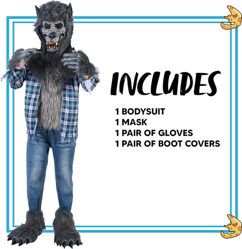 Vista 5 de Spooktacular Creations Boy Howling Werewolf Deluxe Costume with Mask, Werewolf Claws Gloves, Boot Covers, Wolf Costume Kids