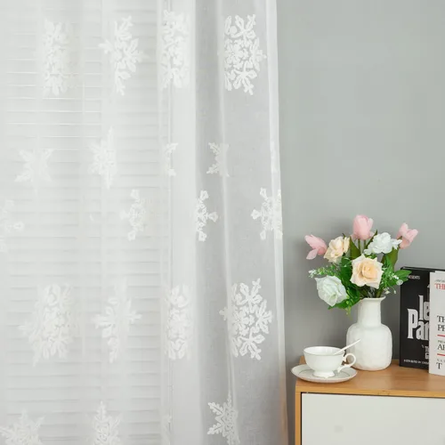 Vista 16 de VOGOL - Cortinas con ojales bordadas con patrón floral elegante de lino sintético, 2 paneles, 60% opacas con aislamiento térmico, cortinas pesadas