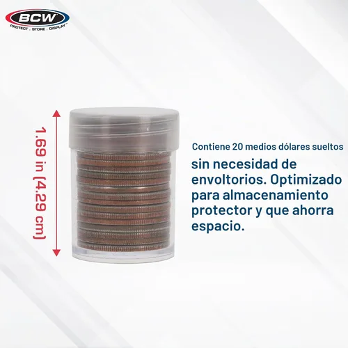 Vista 3 de BCW Tubos de monedas de medio dólar para Kennedy Half Dollars, herméticos