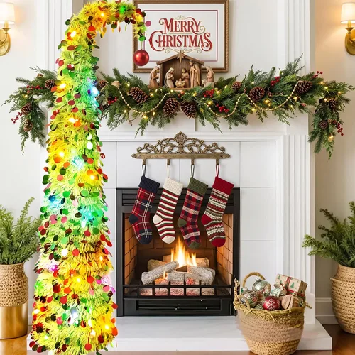 Vista 2 de 5ft Pop Up Artificial Christmas Tree with LED Lights for Holiday Decor Green Pre-Lit Christmas Tree, 1 Red Ball, Artificial Collapsible Skinny Verde