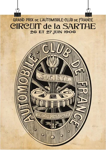 Vista 2 de Póster vintage del Auto Club de France Arte de pared retro del club de coches francés Impresión artística de historia de carreras de Le Mans El