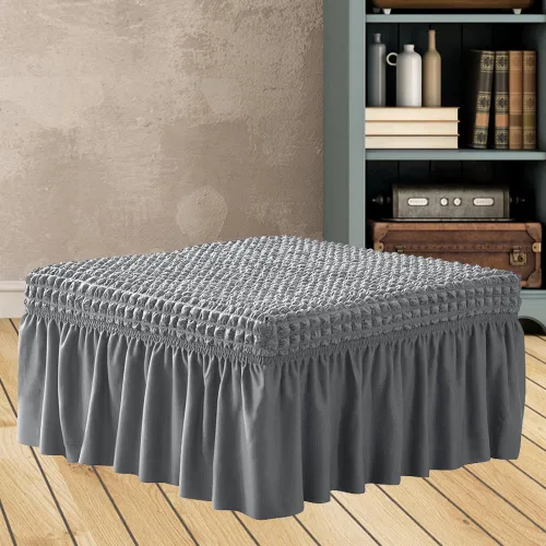 Vista 2 de NIDITW Funda otomana elástica de sirsaca gris con falda, rectangular, para almacenamiento, funda otomana con textura de burbujas 3D, fundas