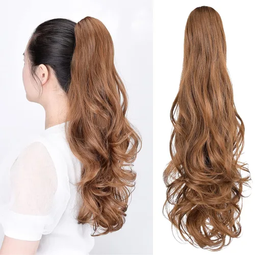 Vista 91 de Extensiones de cola de caballo, extensiones de cabello de cola de caballo con clip de garra marrón oscuro para mujer, pieza de cabello rizado