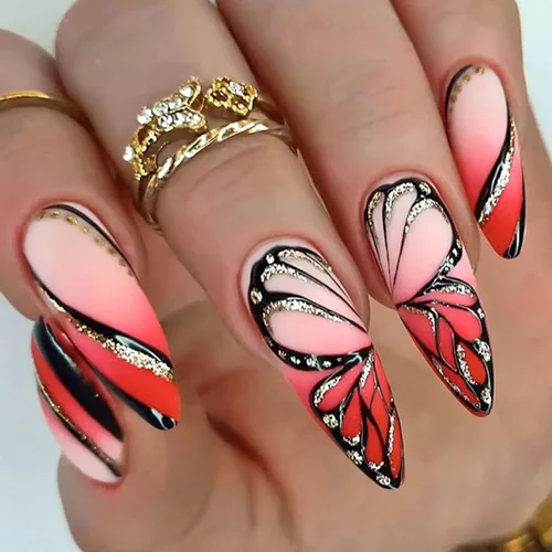 Vista 20 de Uñas postizas a presión con punta francesa, uñas postizas medianas con flores 3D, concha de perla, diseño de estrellas de mar, uñas blancas a