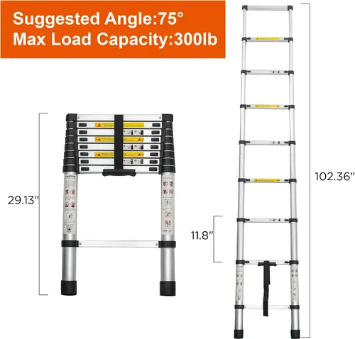 Vista 7 de 8.5FT Telescoping Ladder,JULYFOX Compact Extension Ladder,300lbs Heavy Duty, Multi-Purpose Aluminum Collapsible Ladder for RV or Outdoor
