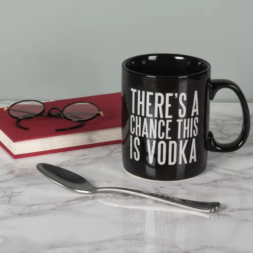Vista 4 de Primitives by Kathy Taza de café de gres blanco y negro, 20 onzas, There's A Chance This is Vodka