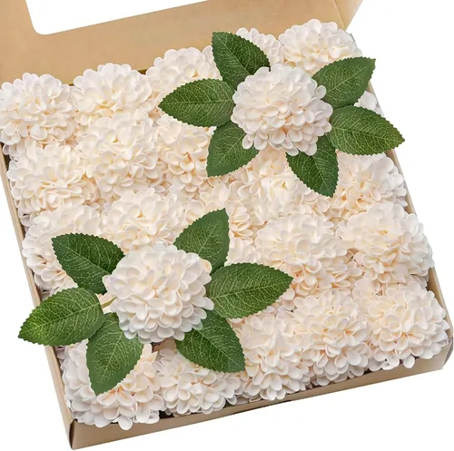 Vista 54 de Flores artificiales, 25 piezas, rosas artificiales realistas para ramos de novia, centros de mesa, arreglos, flores de Dalia negras con tallo