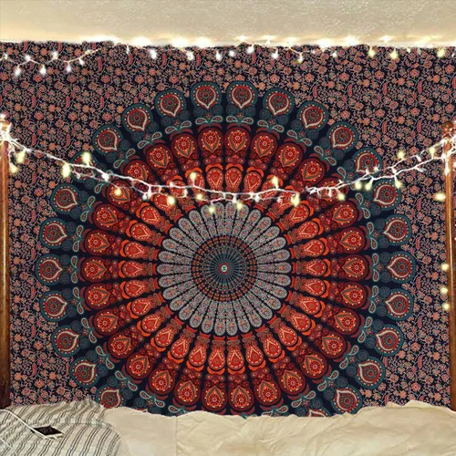 Vista 22 de Tapiz hippie indio bohemio psicodélico dorado azul pavo real mandala colgante en la pared (negro blanco, Queen (84 x 90 pulgadas) (84.6 x 90.6 in)