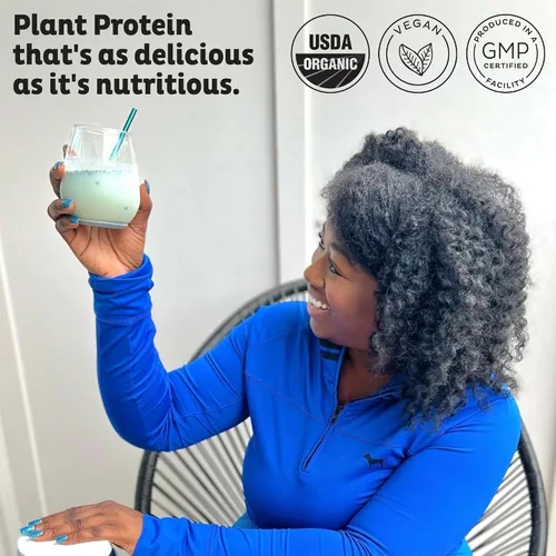 Vista 2 de KOS Proteína en polvo a base de plantas, muffin de arándano - Superalimento de proteína de guisantes orgánico con mezcla de espirulina y apoyo