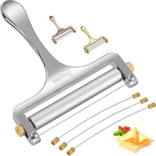 Vista 7 de Sopito - Cortador de queso de alambre de acero inoxidable con 3 cables adicionales, cobre Adjustable Thickness, Even Slices, Rust-Resistant