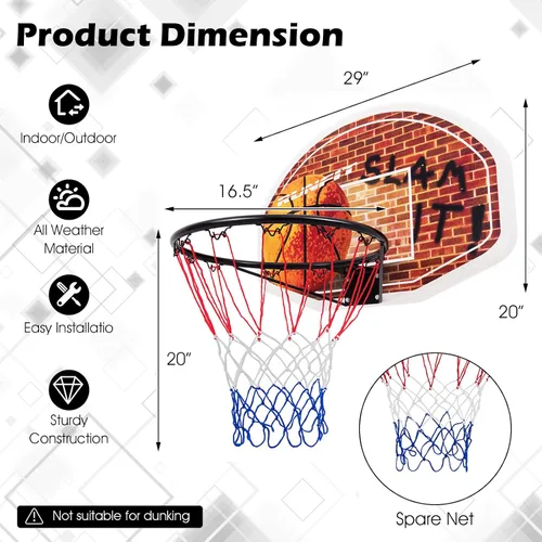 Vista 5 de Goplus Aro de baloncesto de 29 x 20 pulgadas, tablero de baloncesto portátil montado en la pared para deportes de interior y exterior, adecuado