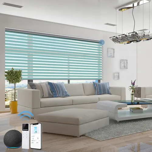Vista 19 de tipiace Persianas inteligentes de cebra motorizadas con cable duro con Alexa Google Home, tela filtrante de luz de doble capa, persianas Negro